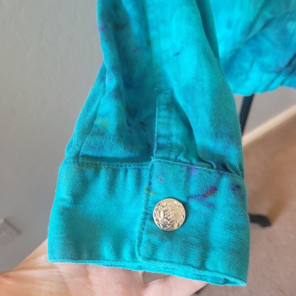 National Vintage Teal Tie Dye Hallowen Grundge Gothic Jean Jacket Size M - Picture 5 of 14